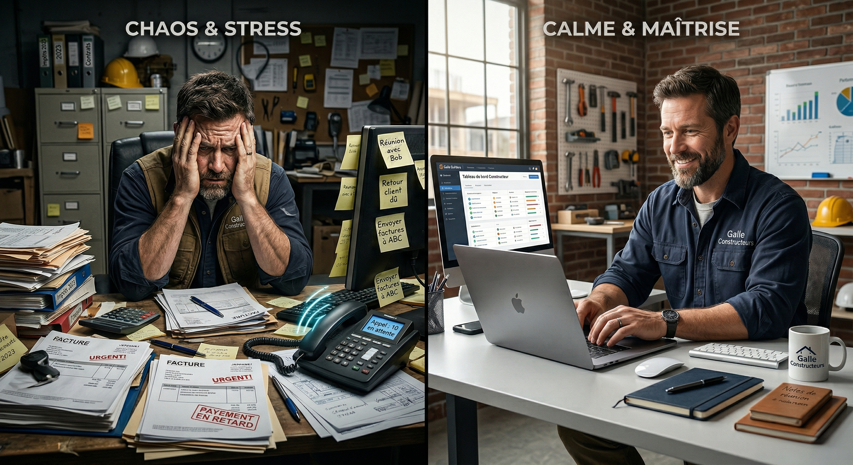 Chaos et stress sans CRM vs calme et maîtrise avec Go High Level